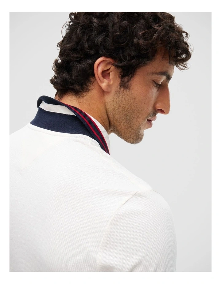 Regular Fit Tipped Collar Polo Shirt in White image 5