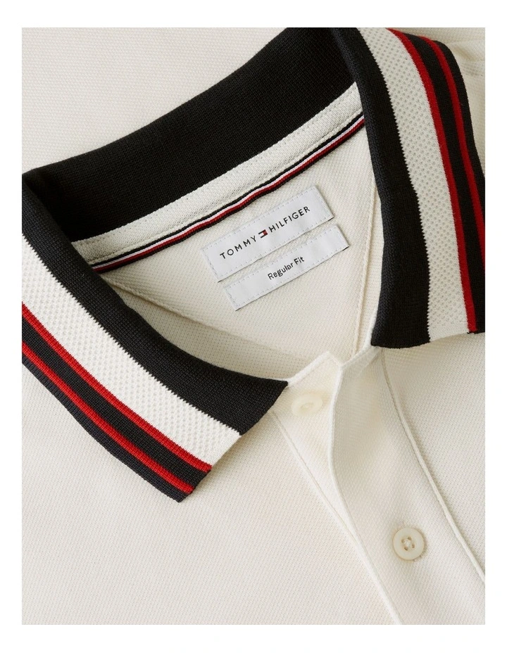 Regular Fit Tipped Collar Polo Shirt in White image 6