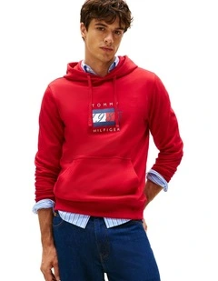 Flag Graphic Drawstring Hoody in Red