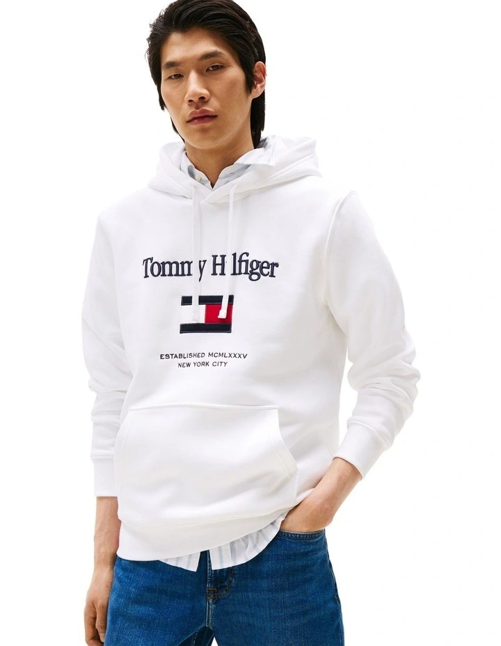 Logo Embroidery Flex Fleece Hoody in White image 1