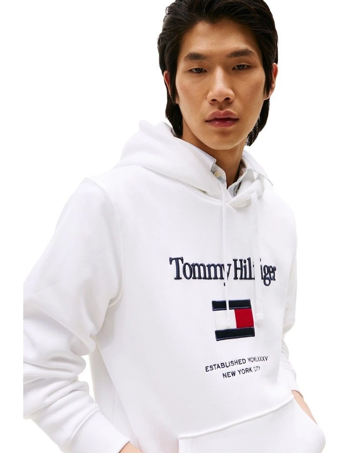 Logo Embroidery Flex Fleece Hoody in White image 2