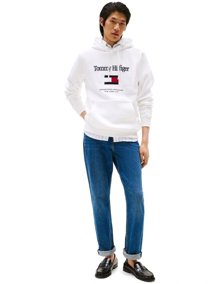 Logo Embroidery Flex Fleece Hoody in White image 4
