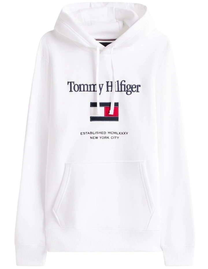Logo Embroidery Flex Fleece Hoody in White image 5