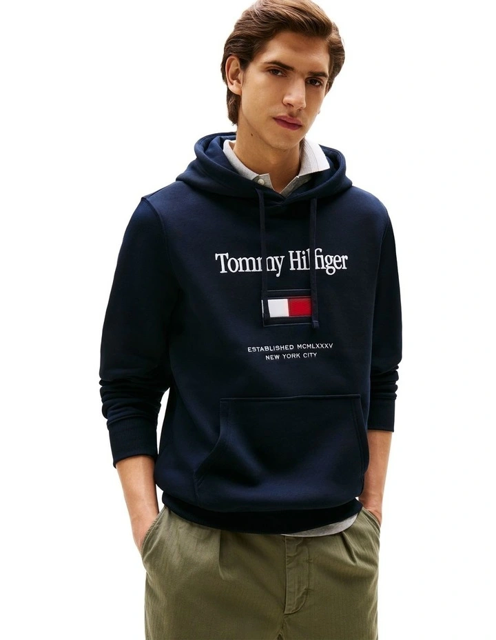 Logo Embroidery Flex Fleece Hoody in Blue image 1