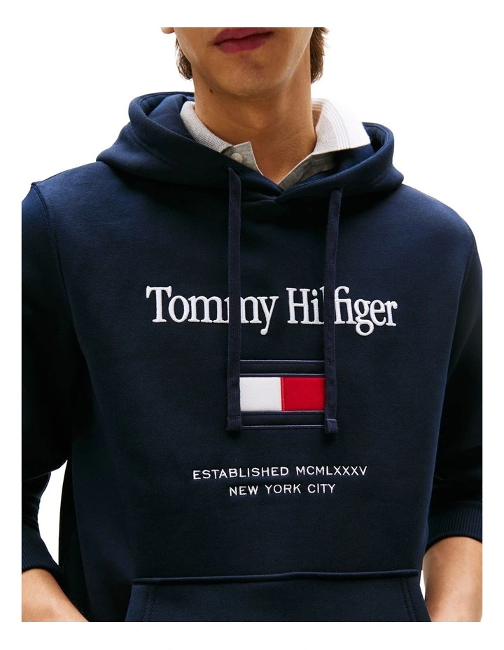 Logo Embroidery Flex Fleece Hoody in Blue image 2