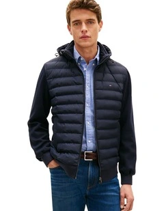 Mixed Panel Zip-Thru Hoody in Navy