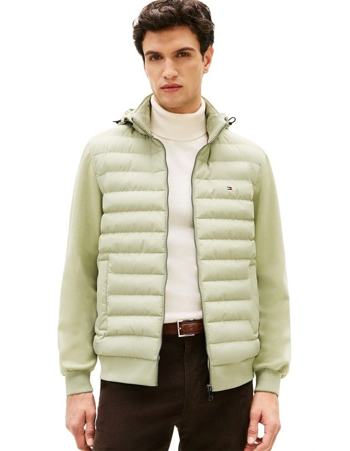 Mixed Panel Zip-Thru Hoody in Green image 1