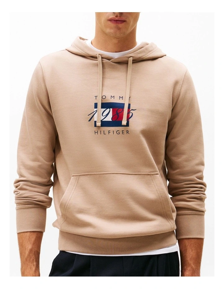 Flag Graphic Drawstring Hoody in Brown image 1