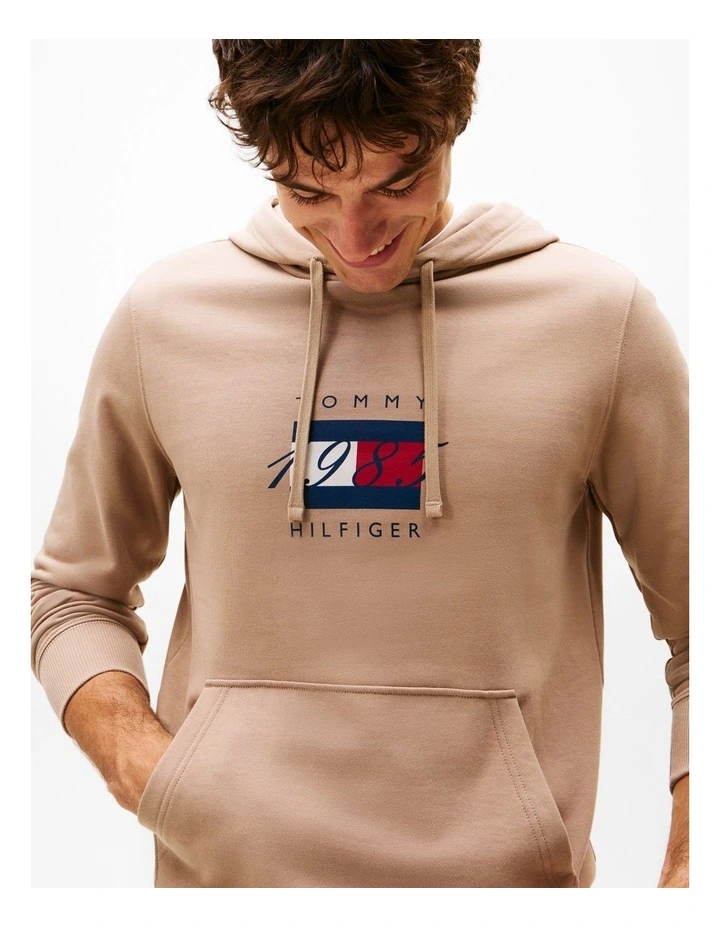 Flag Graphic Drawstring Hoody in Brown image 2