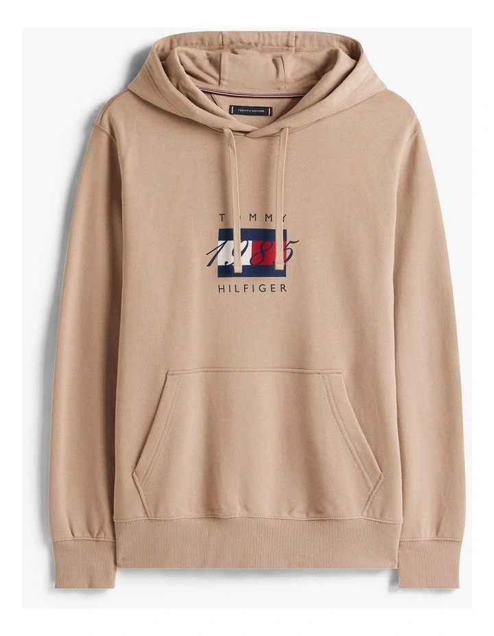 Flag Graphic Drawstring Hoody in Brown image 7