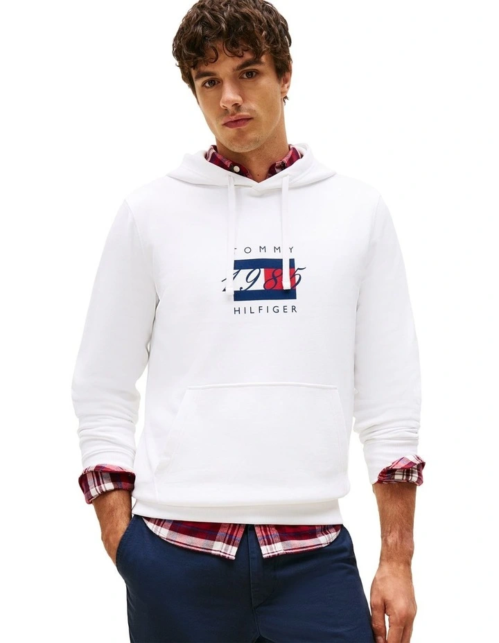 Flag Graphic Drawstring Hoody in White image 1