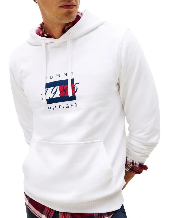 Flag Graphic Drawstring Hoody in White image 2