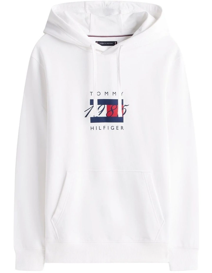 Flag Graphic Drawstring Hoody in White image 7