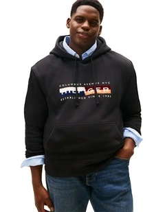 Colour Block Graphic Hoodie in Black