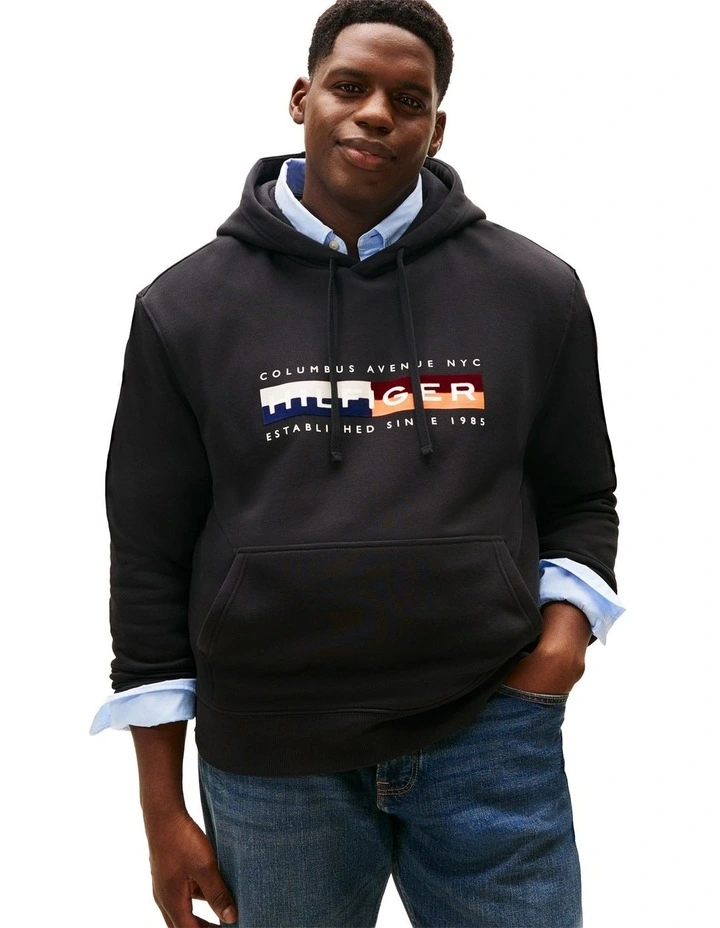 Colour Block Graphic Hoodie in Black image 1