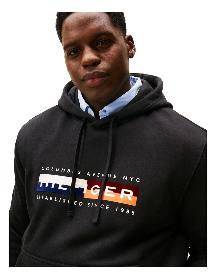 Colour Block Graphic Hoodie in Black image 2