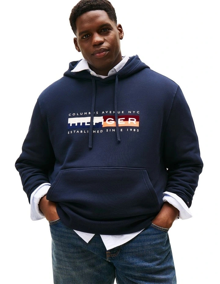 Colour Block Graphic Hoodie in Navy image 1