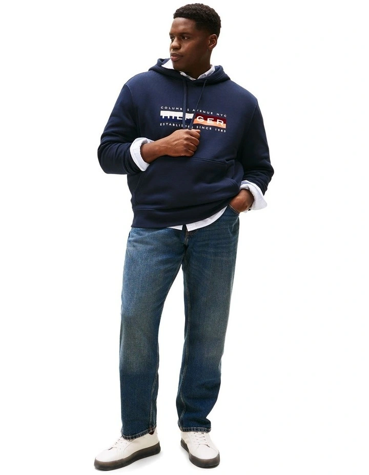 Colour Block Graphic Hoodie in Navy image 3