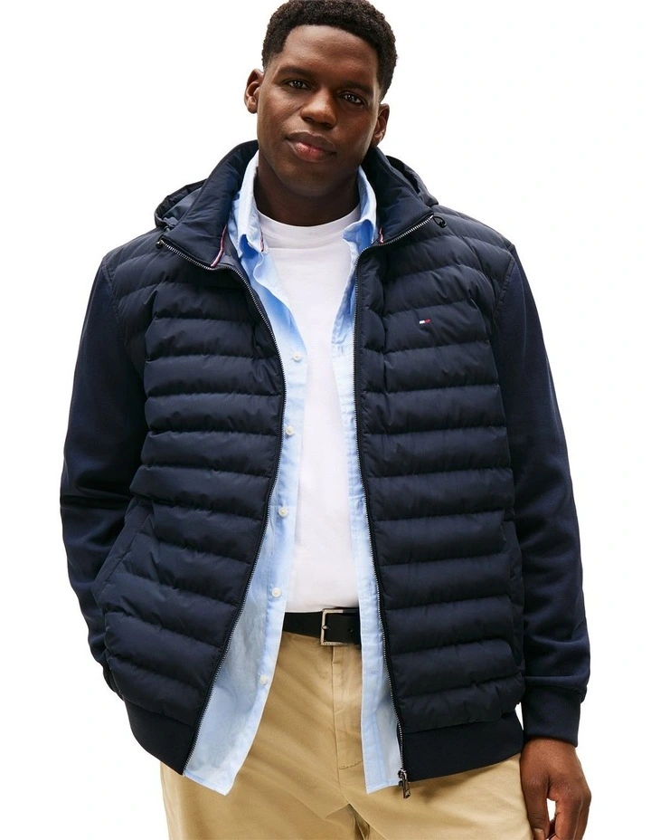 Mix Media Hooded Zip Through Jacket in Navy image 1