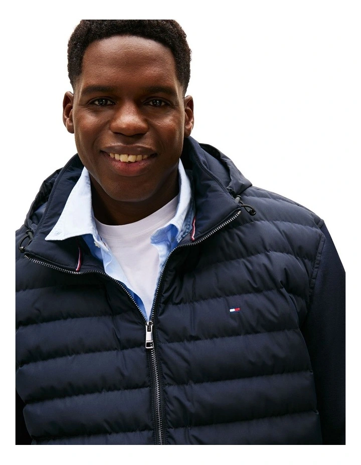 Mix Media Hooded Zip Through Jacket in Navy image 2