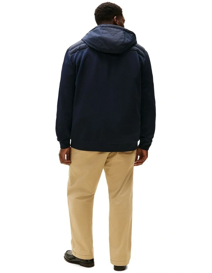 Mix Media Hooded Zip Through Jacket in Navy image 3