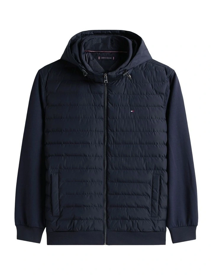 Mix Media Hooded Zip Through Jacket in Navy image 6