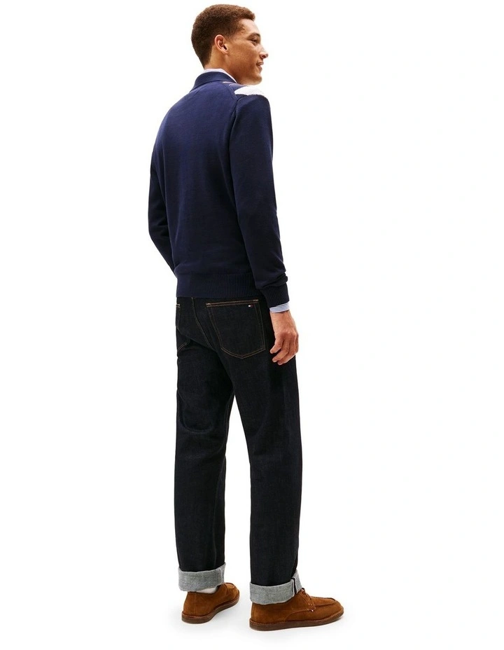 Argyle Rugby Collar Jumper in Navy image 2