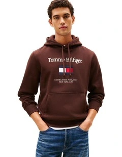Logo Embroidery Flex Fleece Hoody in Brown