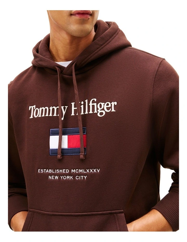 Logo Embroidery Flex Fleece Hoody in Brown image 2
