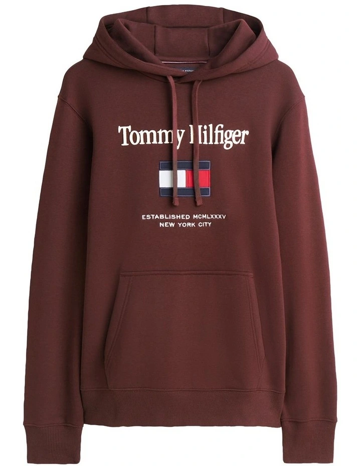 Logo Embroidery Flex Fleece Hoody in Brown image 5