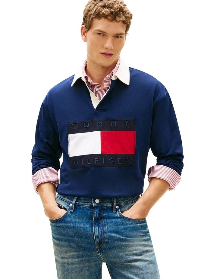 Flag Logo Relaxed Rugby Shirt in Navy image 1