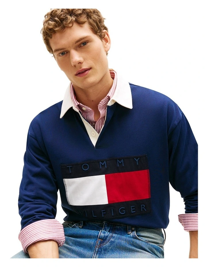 Flag Logo Relaxed Rugby Shirt in Navy image 2