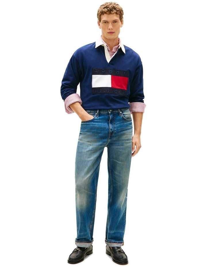 Flag Logo Relaxed Rugby Shirt in Navy image 4