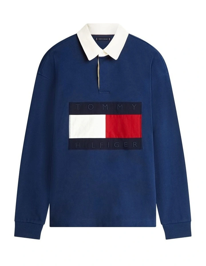 Flag Logo Relaxed Rugby Shirt in Navy image 6