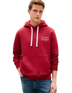 Heritage Logo Embroidery Drawstring Hoody in Red