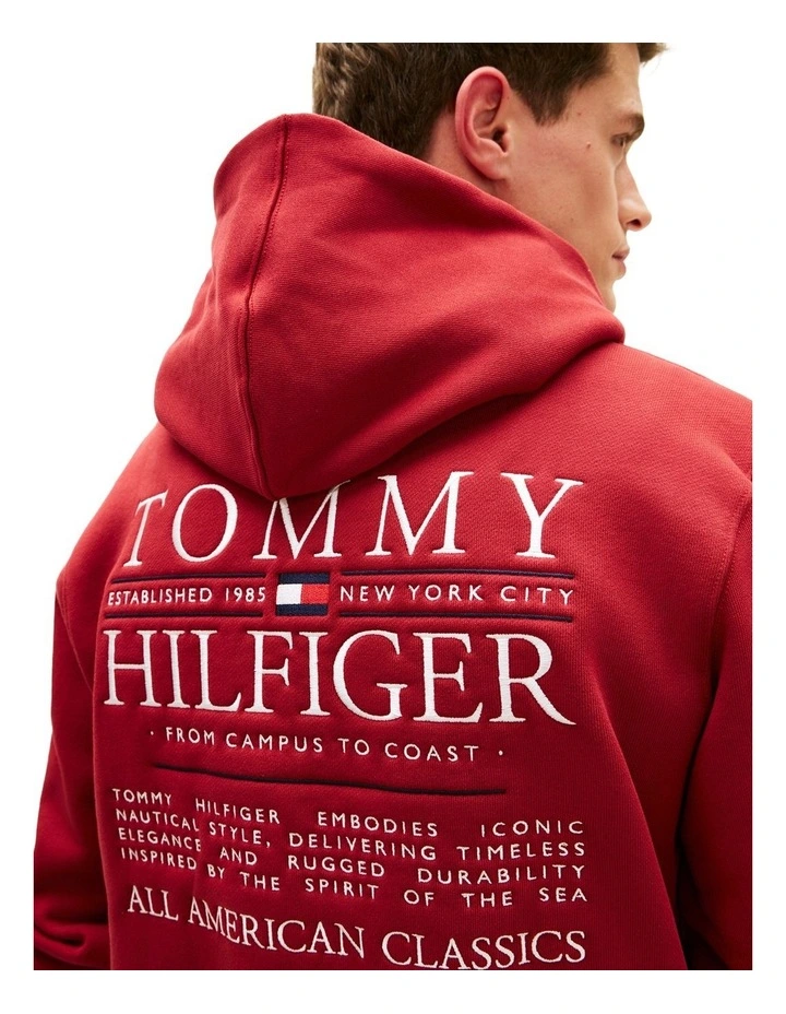 Heritage Logo Embroidery Drawstring Hoody in Red image 2