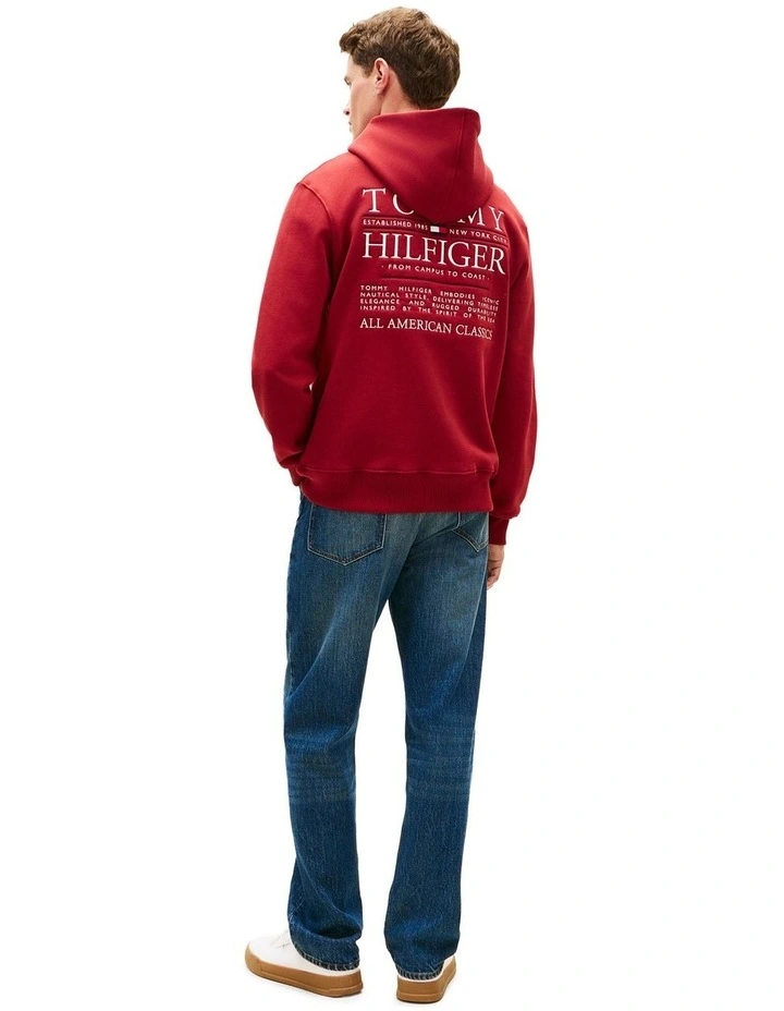 Heritage Logo Embroidery Drawstring Hoody in Red image 4