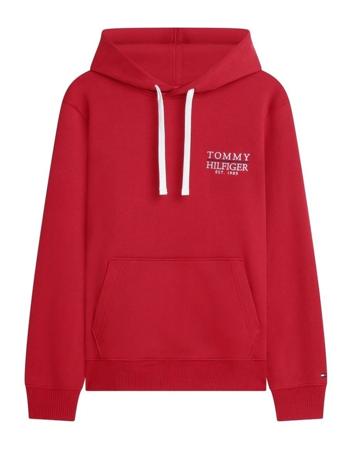Heritage Logo Embroidery Drawstring Hoody in Red image 7