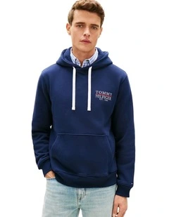 Heritage Logo Embroidery Drawstring Hoody in Blue