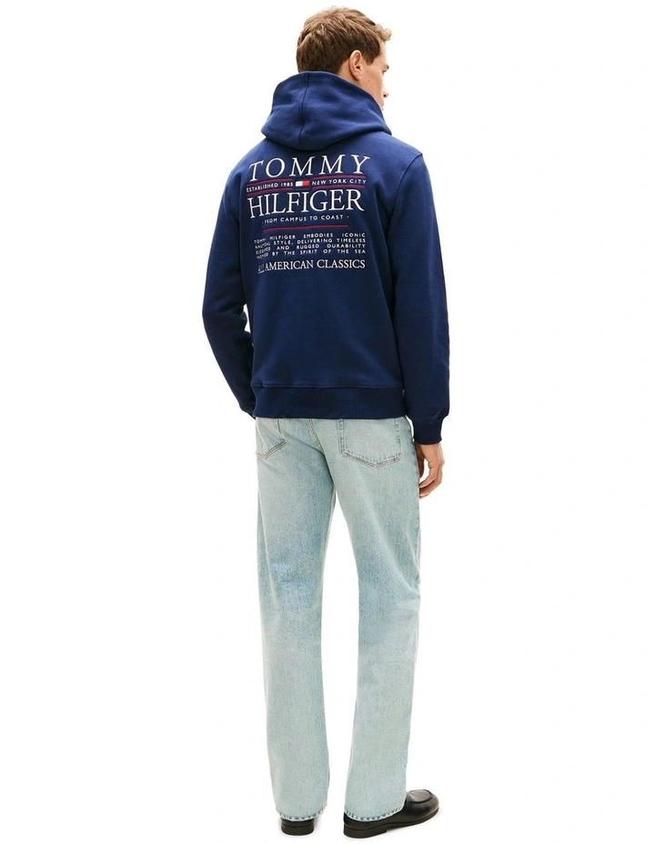 Heritage Logo Embroidery Drawstring Hoody in Blue image 2