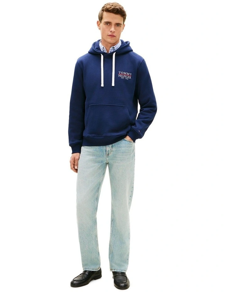 Heritage Logo Embroidery Drawstring Hoody in Blue image 4