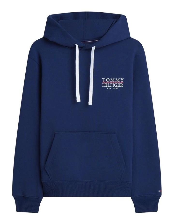 Heritage Logo Embroidery Drawstring Hoody in Blue image 7