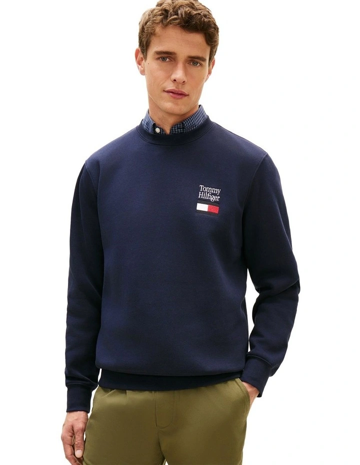 Embroidered Flag Sweatshirt in Navy image 1