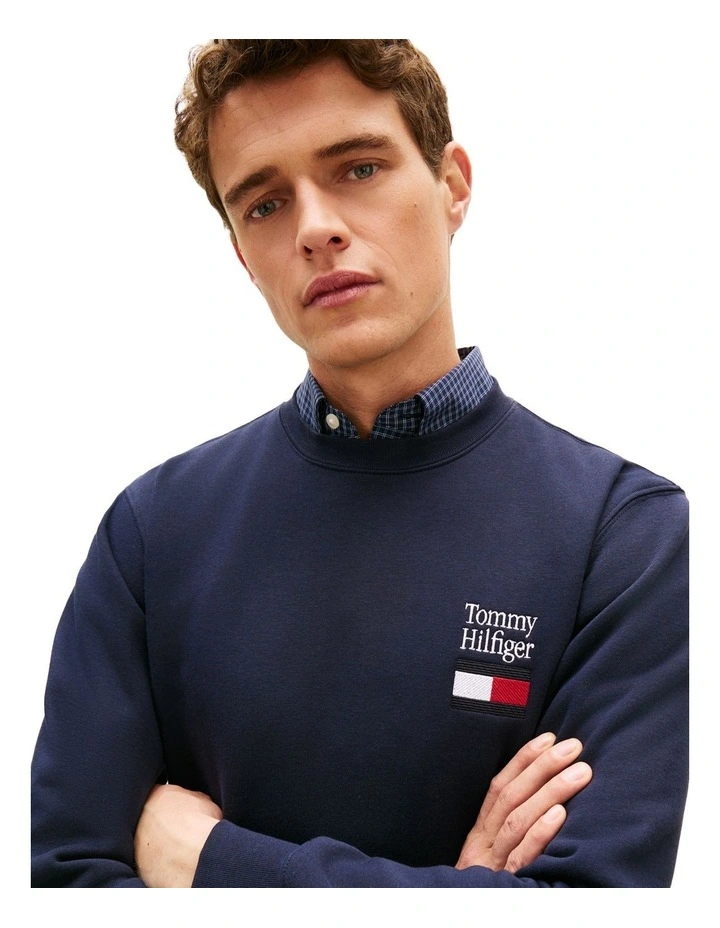 Embroidered Flag Sweatshirt in Navy image 2