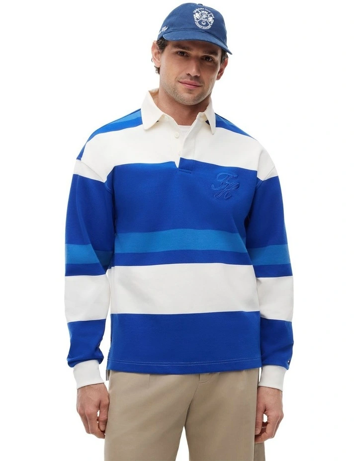 Stripe Relaxed Rugby Shirt in Blue image 1