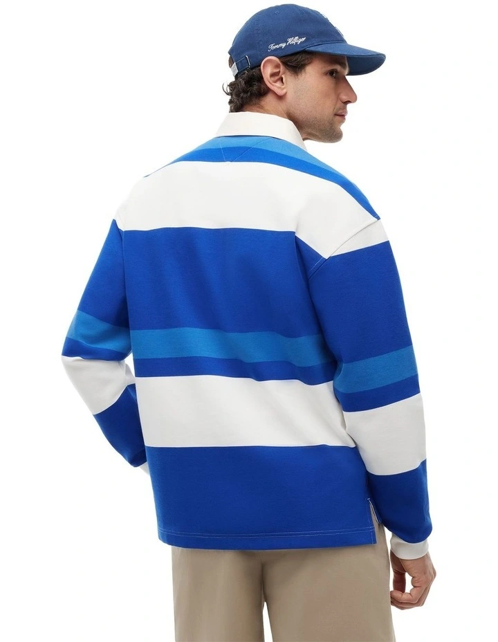 Stripe Relaxed Rugby Shirt in Blue image 2