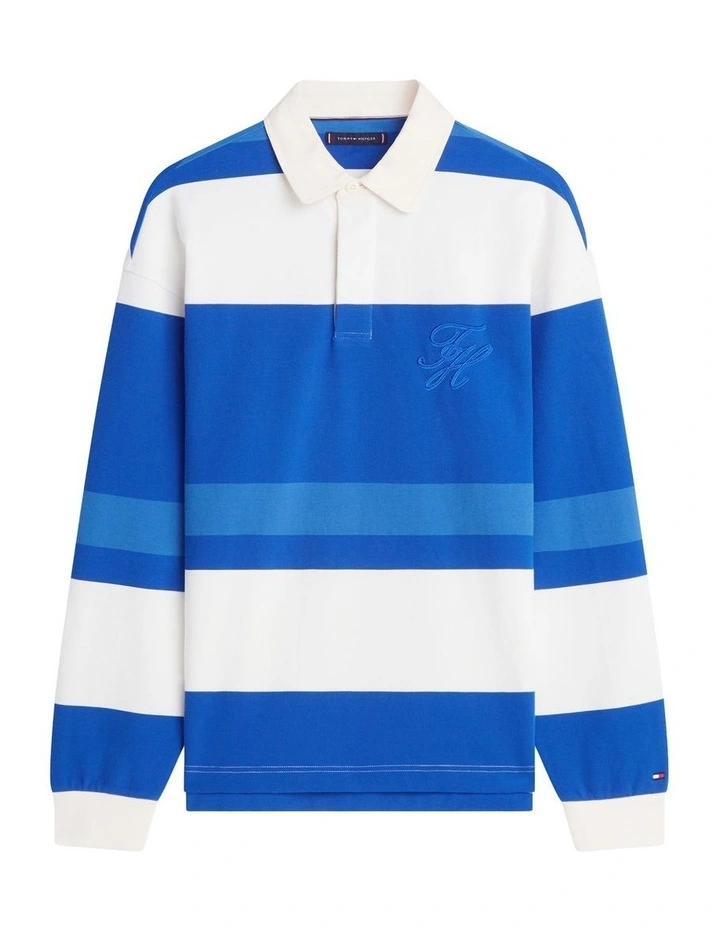 Stripe Relaxed Rugby Shirt in Blue image 5