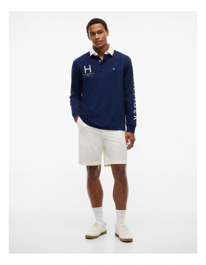 Classic Fit Logo Long Sleeve Polo Shirt in Blue image 4
