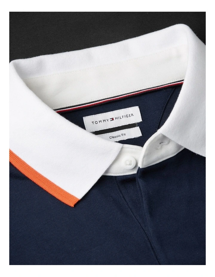 Classic Fit Logo Long Sleeve Polo Shirt in Blue image 5