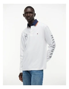 Classic Fit Logo Long Sleeve Polo Shirt in White